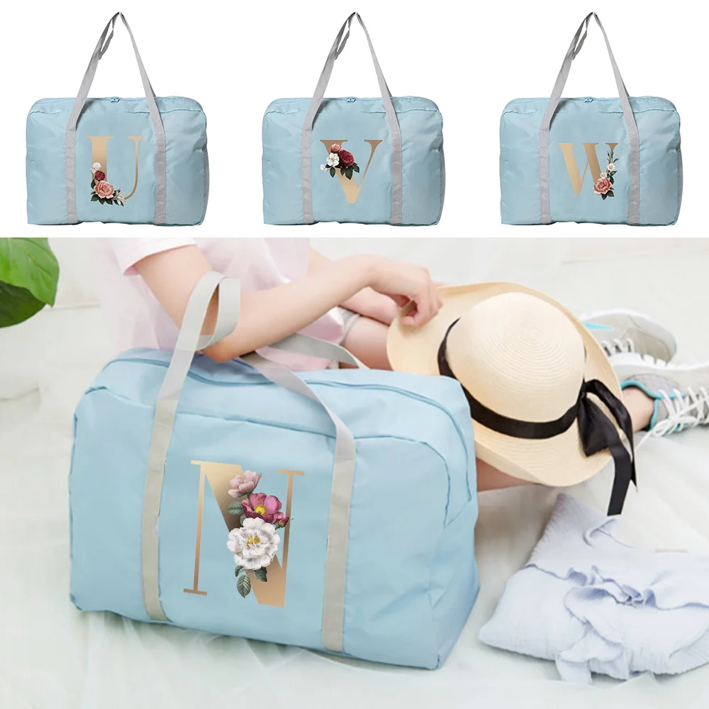 

Handheld Travel Bag with Zipper Large Capacity Spacious Durable Reusable Fashion Duffel Pack Gold Pattern Printing Series