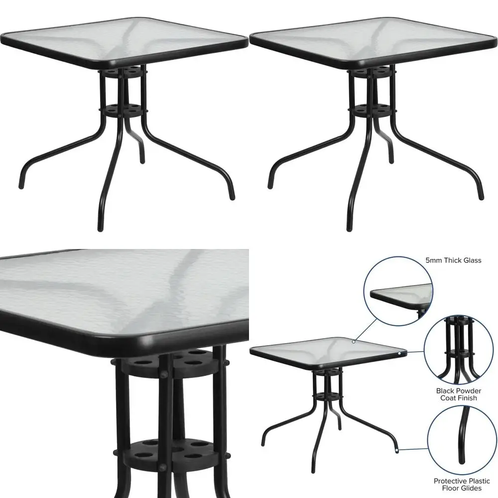 

Квадратный металлический приставной столик из закаленного стекла 31,5 дюйма для использования в помещении и на улице