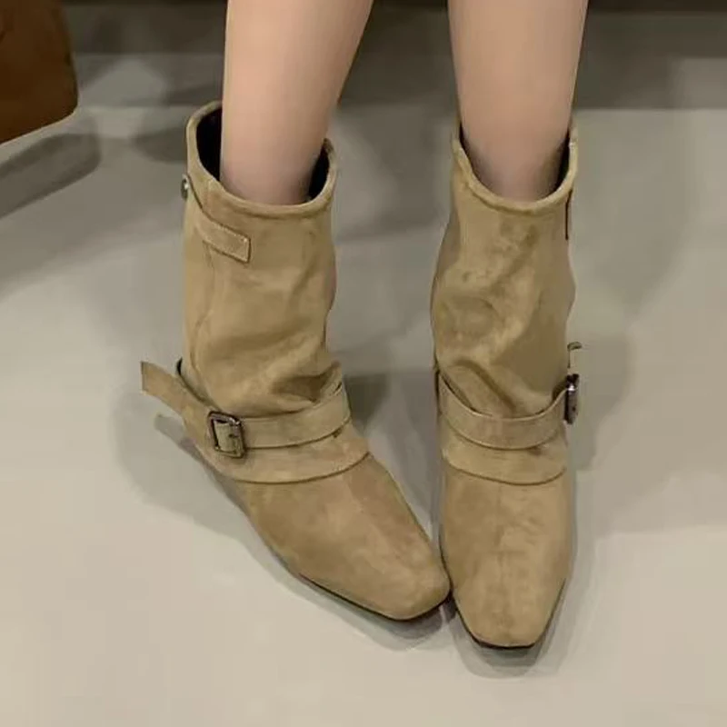 

Зимние женские ботильоны, замшевые модельные модные туфли на каблуке, уютные повседневные дизайнерские ботинки 2024, роскошный новый тренд Chelsea Botas Para Mujer