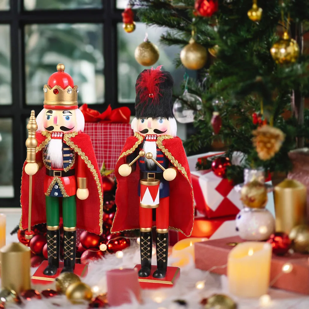 38CM Nussknacker-Soldat Holzpuppe mit Umhang Handgefertigte Marionette Weihnachtsschmuck Weihnachtsgeschenk für Heim- und Bürodekoration – Detail 6