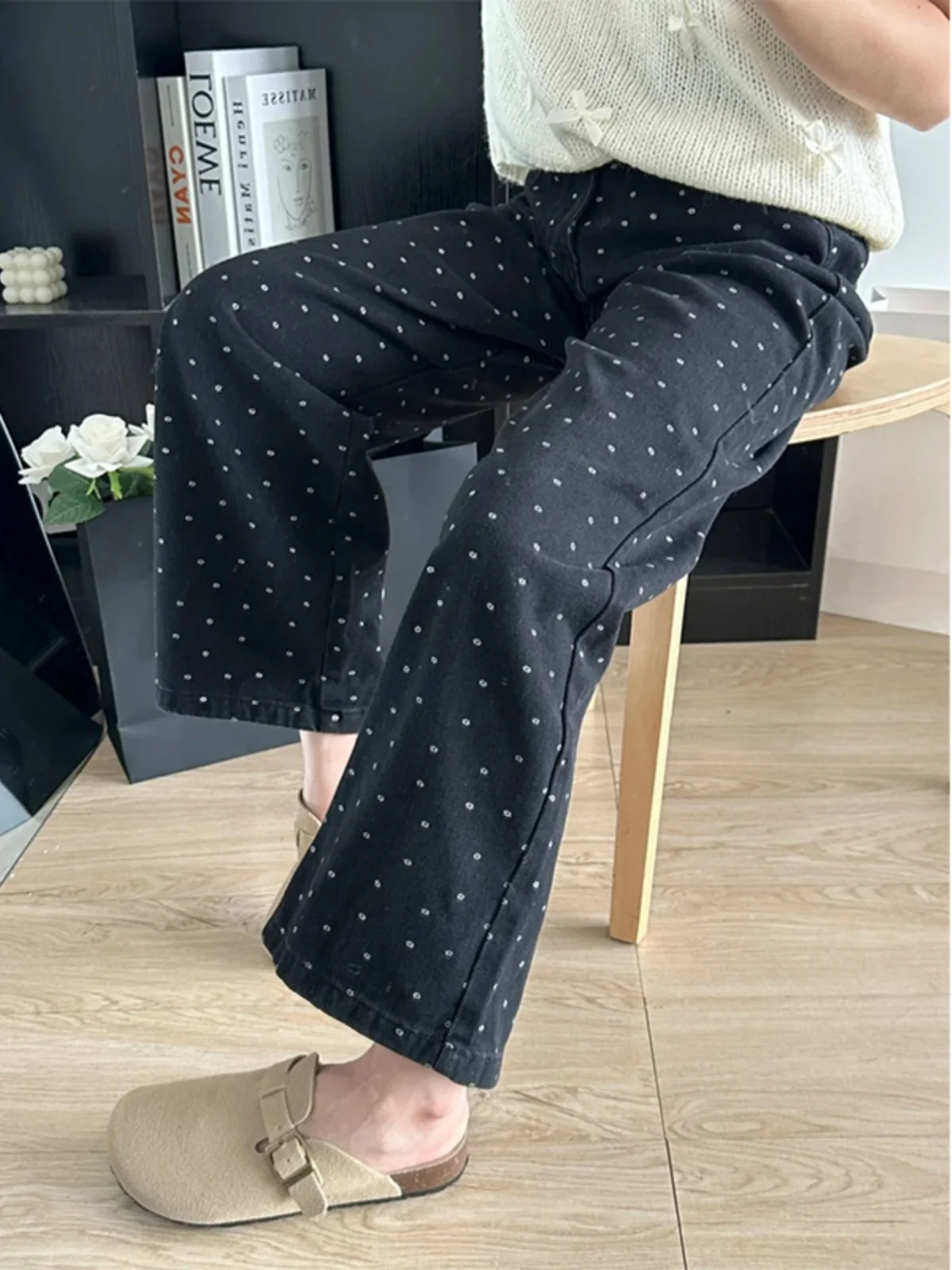 

Polka Dot Floral Print High Waist Straight Leg Jeans Women's Spring Autumn plus Size Concealing Hip Wide Leg Pants Slimming