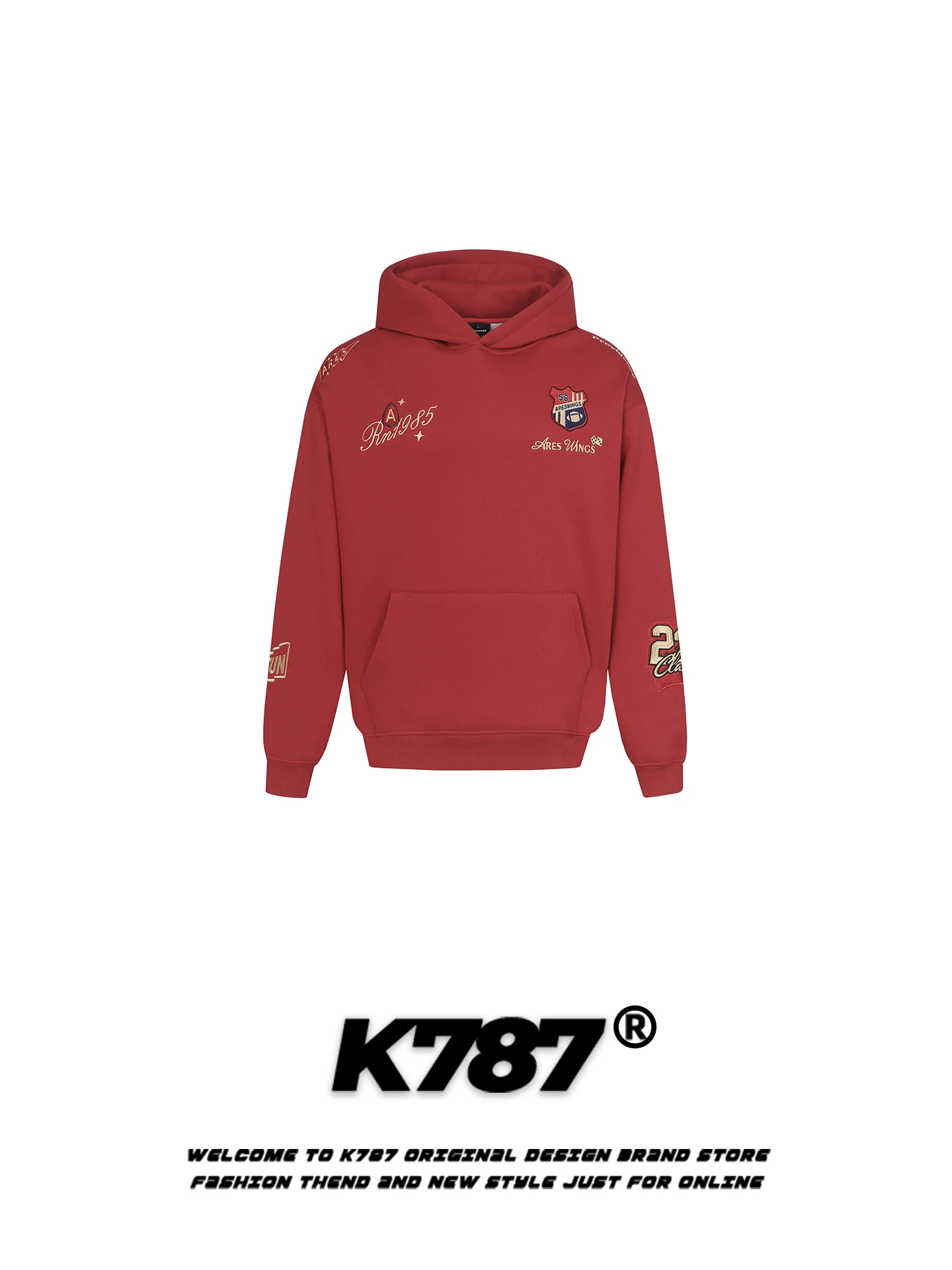 

Толстовка K787 в американском ретро-стиле с вышивкой, свободного кроя, повседневная, модная, теплая, с капюшоном, верхняя одежда с длинными рукавами