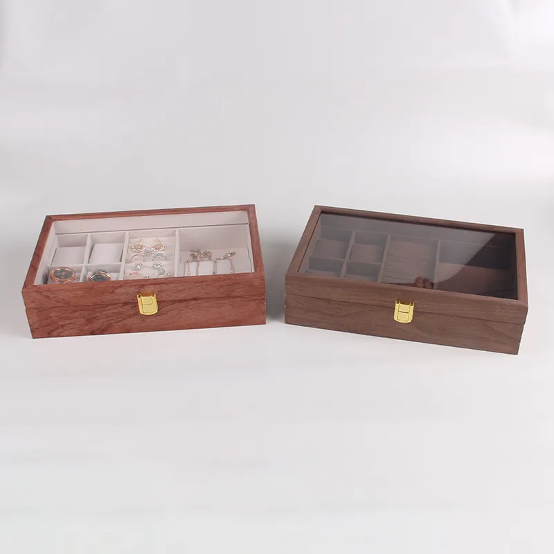 Jewelry Box Organizer For Women Men Watch Case with Removable Tray Wood Jewellery Storage Holder Display for Watches Rings