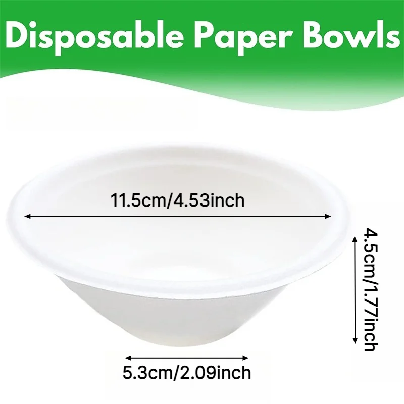 50/100PCS Disposable Paper Bowls Biodegradable Paper Bowls Kitchen Accessories Round Lunch Bowl Home Party Picnic Festival