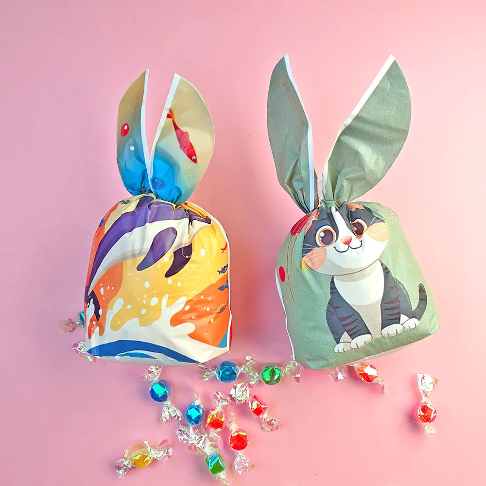 10/25/50/100pcs Animal Candy Bag Gift Bag Cute Color Carton Rabbit Ear Bags Cookie Packing Children's Day Supplies