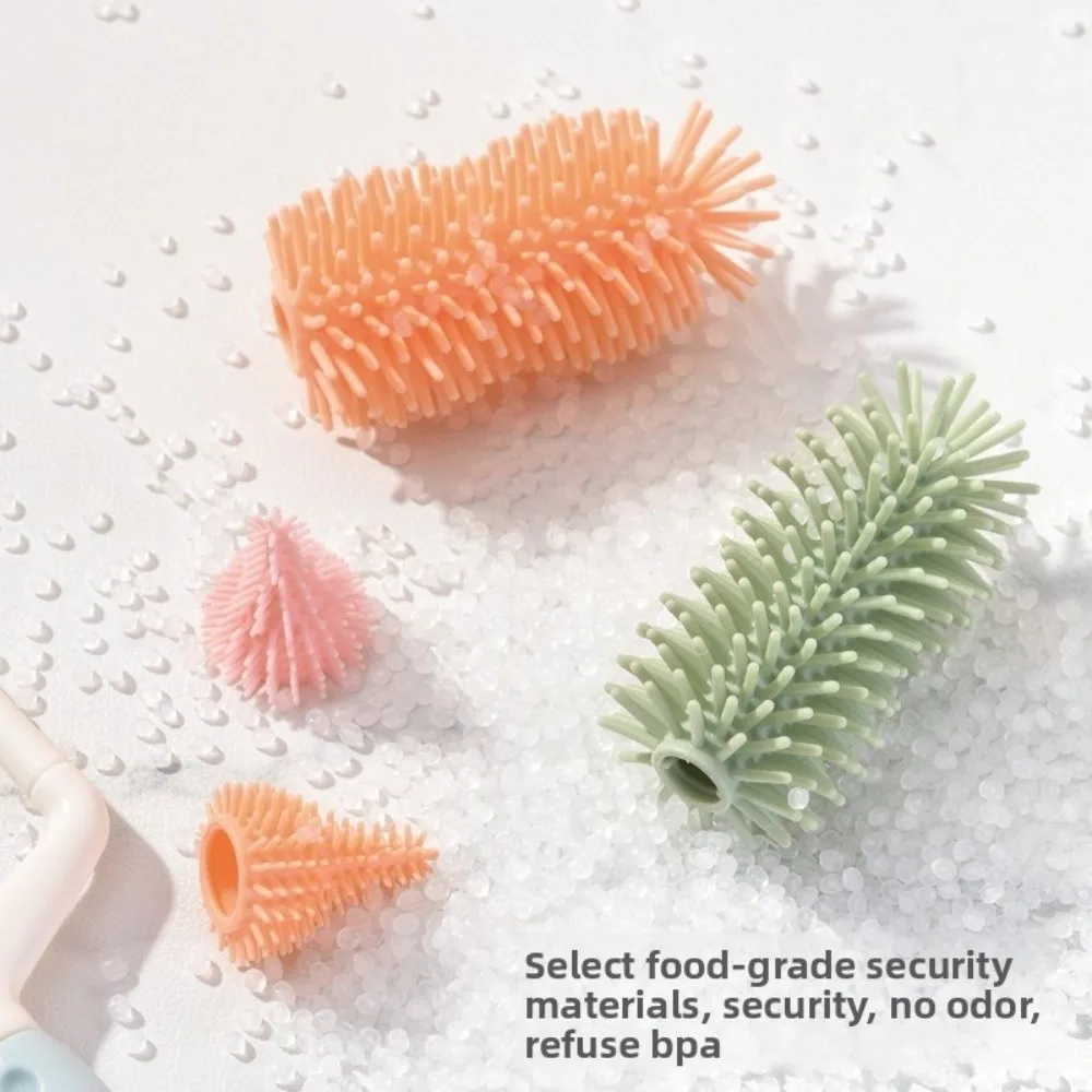 

Soft Head Baby Bottle Cleaner Set 360 Degree Rotation Nipple Dropper Bottle Cleaning Brush Drying Rack Silicone