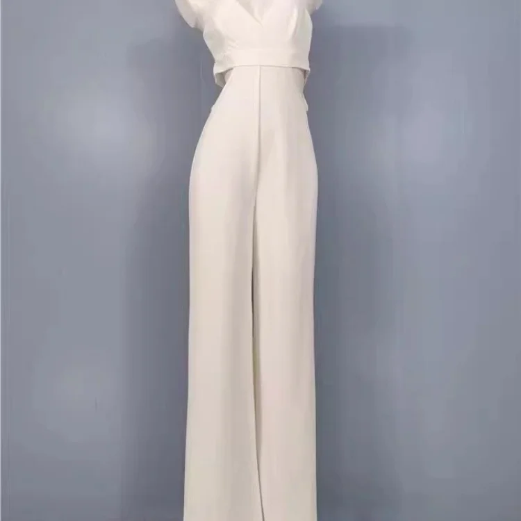 

Брюки-комбинезон с эффектом похудения, V-образным вырезом, открытой талией, эластичные, облегающие, белые, длинные, с высокой талией, для повседневной носки