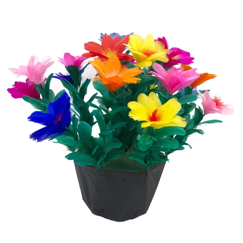 Silk To Flower Pots Flash To Feather Flower Pot Folding Flower Pot Colorful Feather Flower Stage Magic Tricks Gimmick