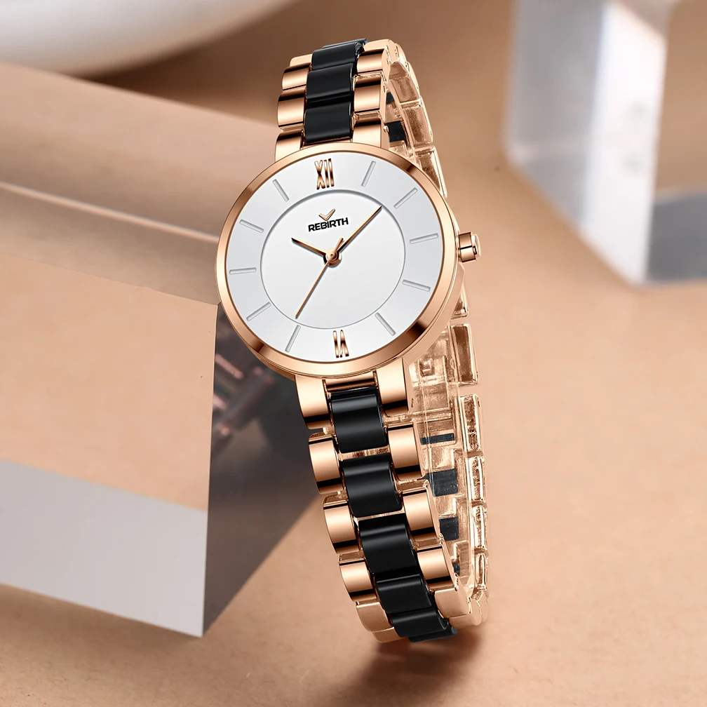 REBIRTH Waterproof Women's Watch Original Korea Elegant Quartz Ceramic Watch