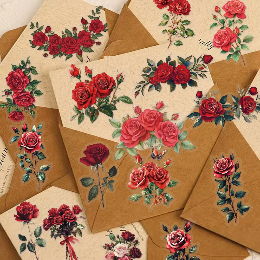 50PCS Retro Rote Rose High Beauty Graffiti Aufkleber DIY Handbücher, Handyhüllen, Notebook PET Wasserdichte Aufkleber