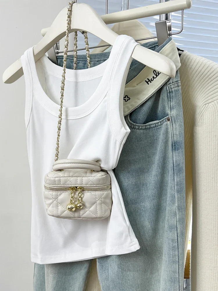 

zjaiss Women Solid Round Neck Ribbed Tank Top Camisole Women Summer Basic Elastic Tank Top O Neck Solid Tank Top 2025