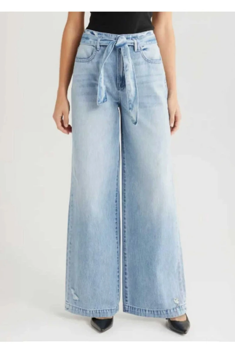 

Джинсы для женщин Y2k Джинсы Голубые эластичные прямые рваные брюки с поясом Классические винтажные джинсовые брюки Модный тренд