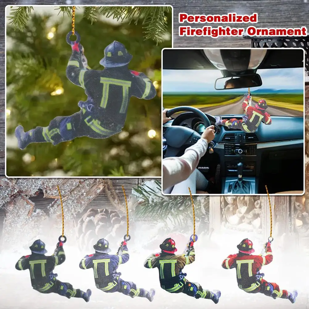 Personalized Christmas Firefighter Pendant Christmas Tree Home Decoration Wooden Creative Fire Peripheral Car Pendant Keychain