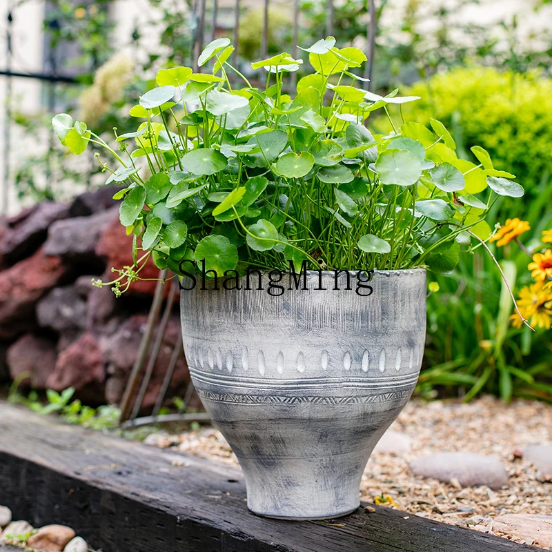 HJ Outdoor Garden Retro Large Diameter Coarse Ceramic Breathable Large Flower Pot Water Cultivator Water Nutrition