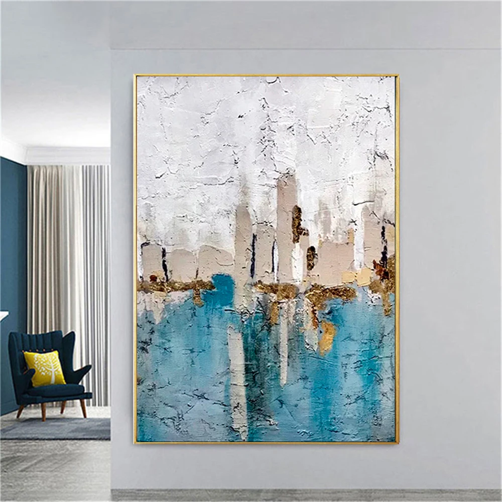 

Hand Painted Abstract City Oil Paintings On Canvas Palette Knife Painting Modern Architecture Picture For Living Room Decor Wall