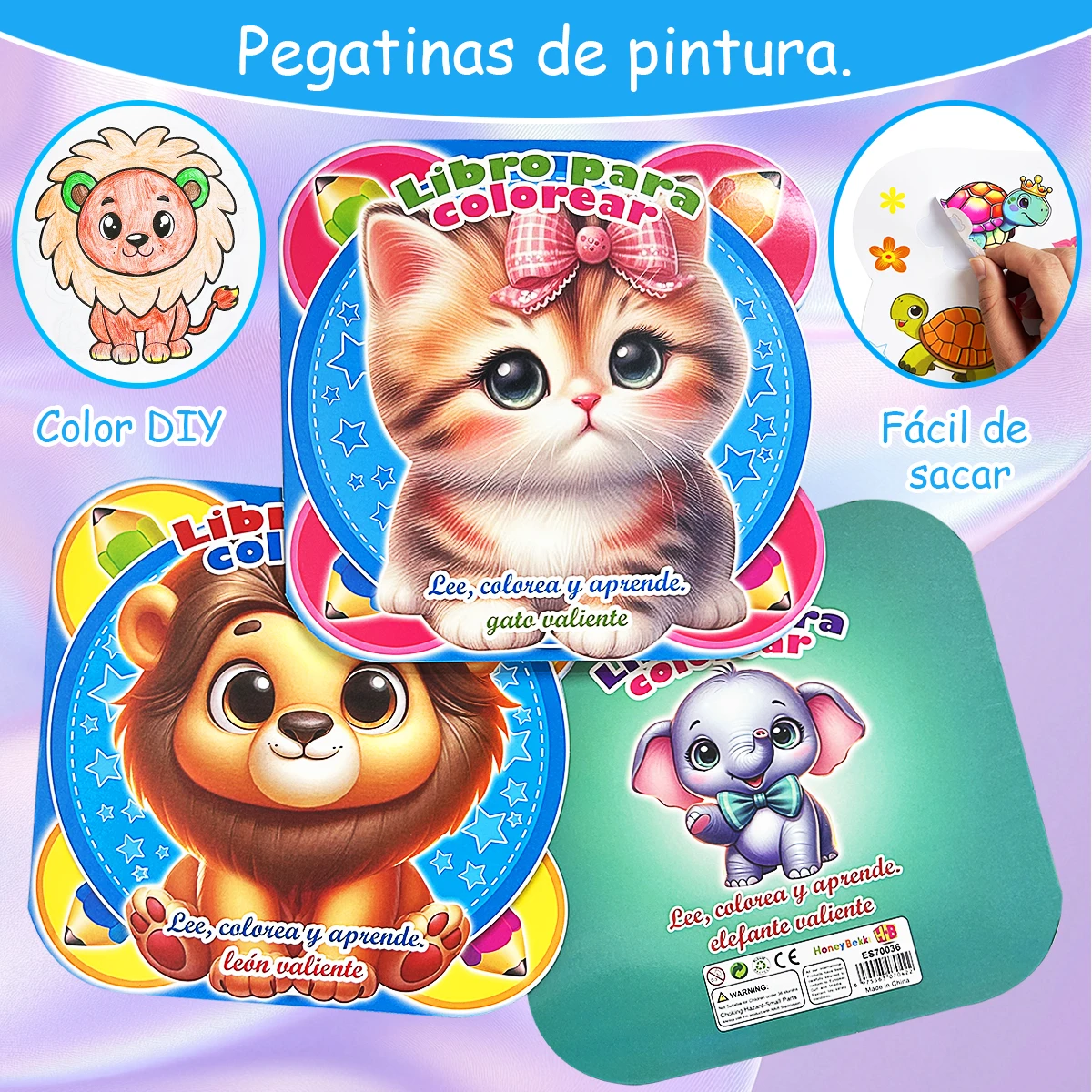Spanish Kids Animal Sticker Coloring Book Cute Wildlife Drawing Activity Book Toddler Early Learning Educational Sticker Book