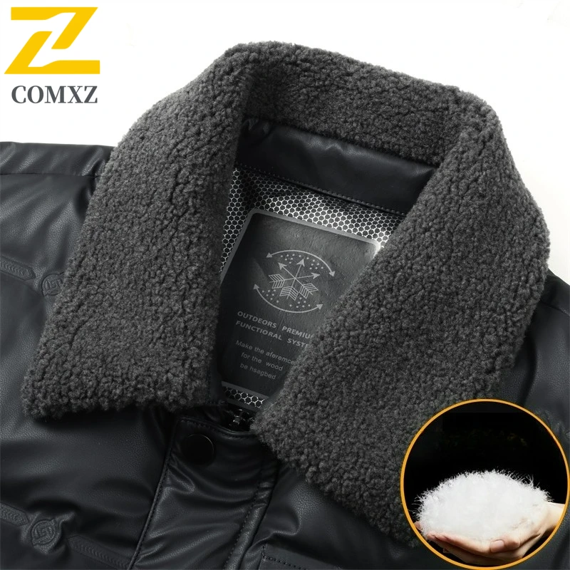 COMXZ Mens Short Down Jacket Fashion Detachable Fur Collar Travel Lightweight Leather Parka Leisure Office Windproof Winter Coat
