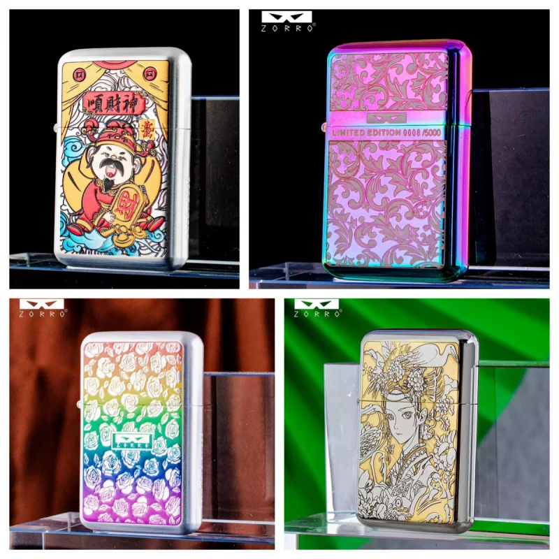 ZORRO Ultra Thin Brass Double Sided Carved Kerosine Lighter Integrated Sealed Inner Container Collection Fuel Oil Lighters Gifts