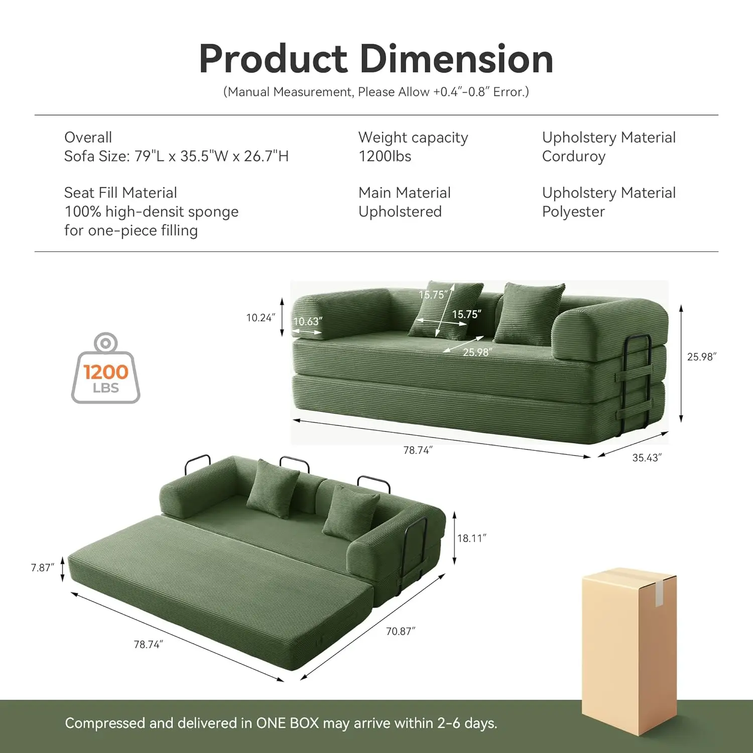 Convertible Floor Sofa Bed with Fixed-Shape Frame, King Size Floor Sleeper 5-in-1 DIY Combination Modular Sofa, Modular, Custom - view 2