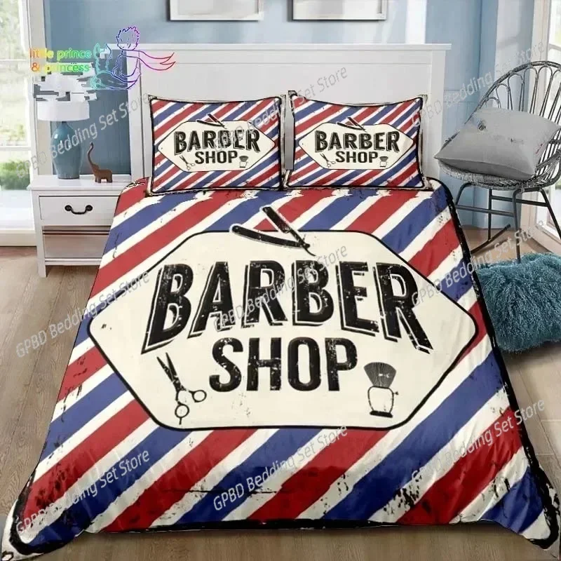 Vintage Barber Shop Skull Sign Bedding Set Single Twin Full Queen King Size Bed Set Adult Kid Bedroom 3D Print Bedding Gift