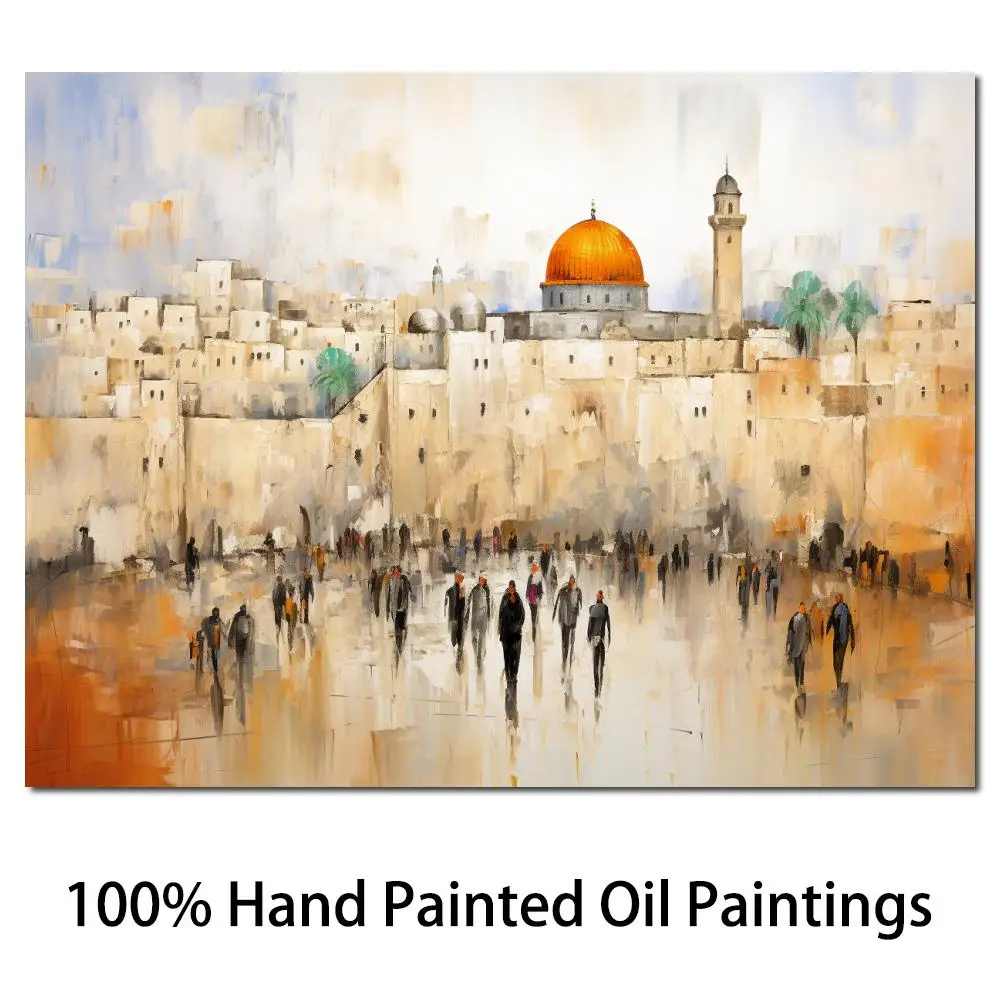 

Abstract Jerusalem Canvas Artwork Jewish Hand Painted Modern Kotel Landscape Art Painting for Living Room Restaurant Decor Large