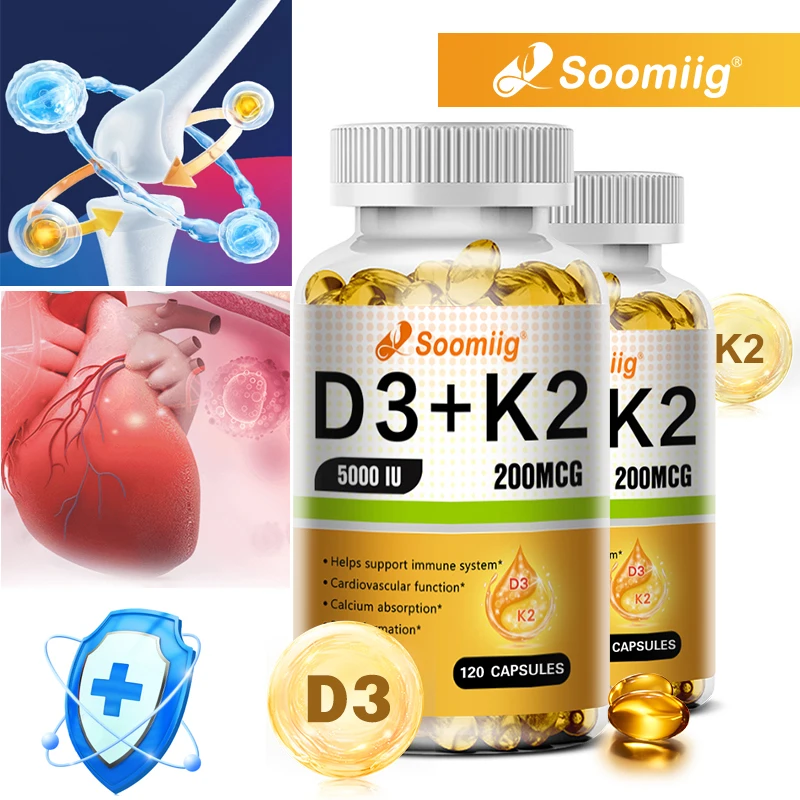 Vitamin D3 and K2 (MK-7) Capsules for Calcium Absorption, Skeletal Muscle, Dental Bone Support, Heart Health, Joint Health