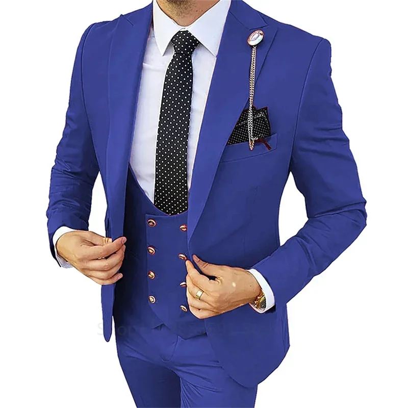 

Formal Men 3 Piece Wedding Suit Groom Tuxedo Slim Fit Business Suits Champagne Wedding Suit Costume Homme (Blazer+Pants+Vest)