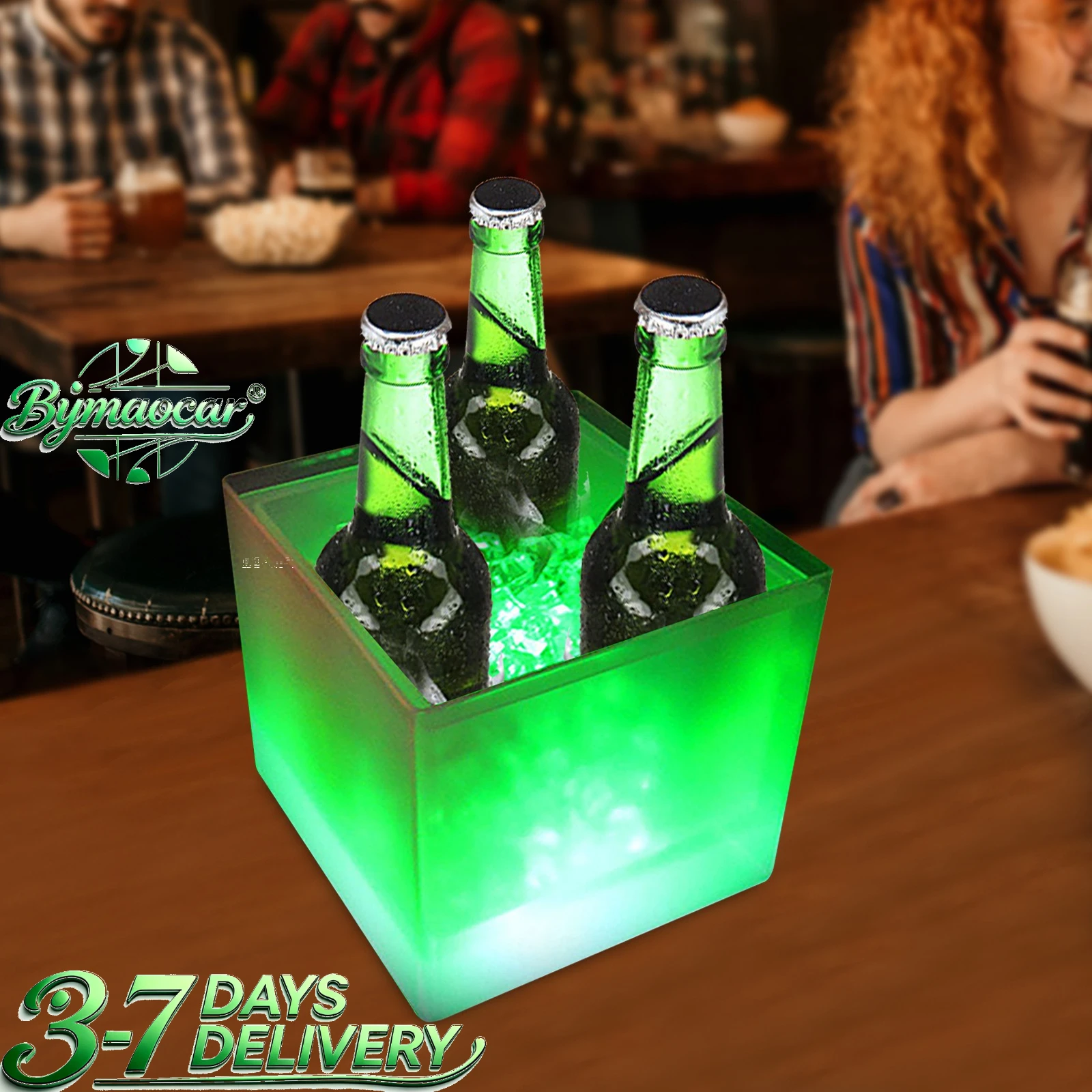 

LED Ice Bucket Multicolor, Square Ice Bucket with RGB Lights, PP Durable Double Layer Insulated, 3.5L 3.7Qt Large Capacity, Filter Hole Drain, Lightweight 1.41lbs Portable, for Party Bar Outdoor, Cool Beer Wine, Battery Not Included