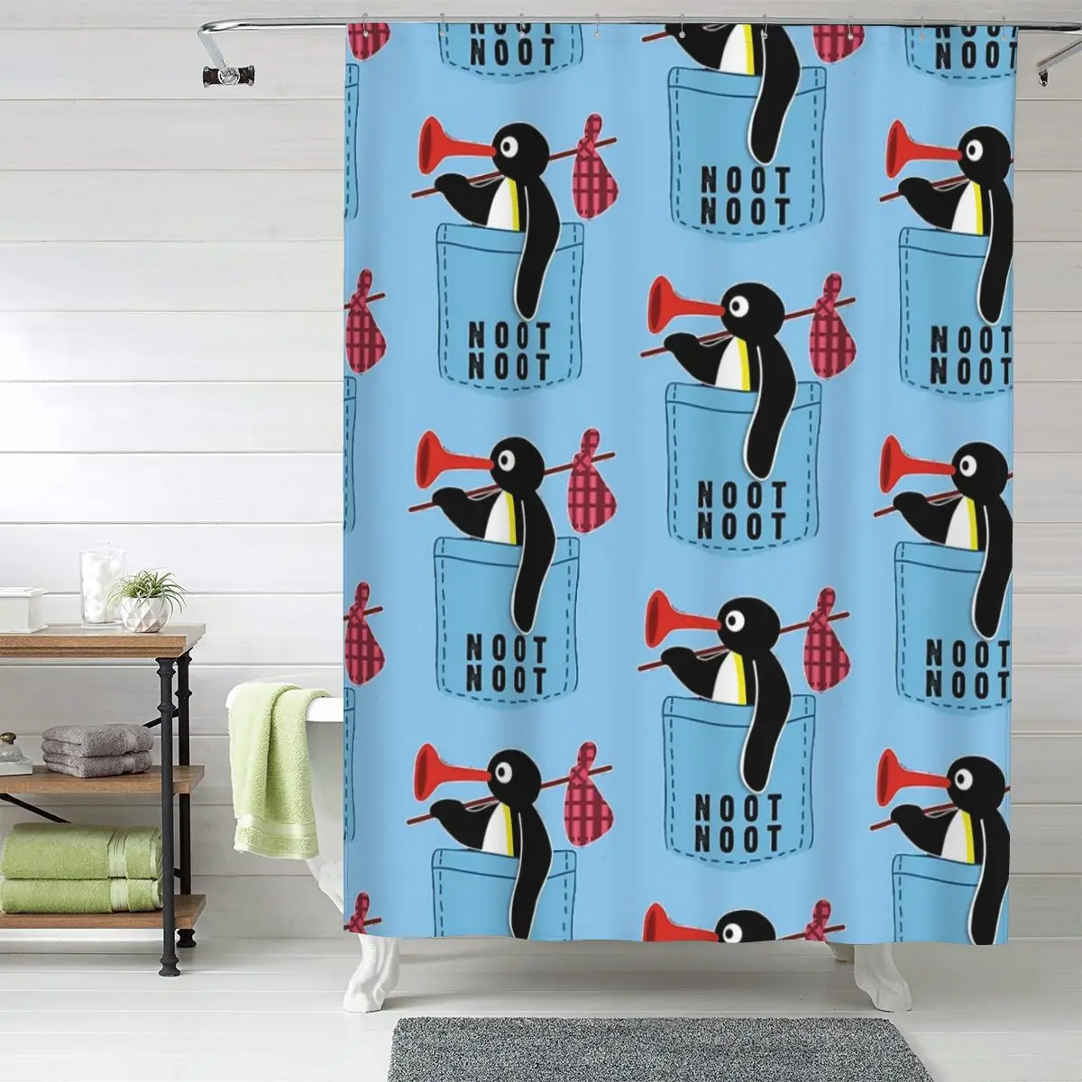 

Официальная водонепроницаемая занавеска для душа Angry Pingu Noot Noot Pocket из полиэстера с крючками