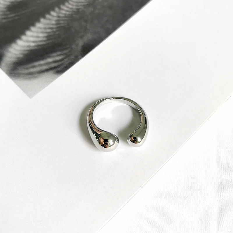 Peri\'sBox Gold/Silver Color Waterdrop Rings Asymmetric Double Circle Geometric Rings Minimalist Open Rings for Women 2020 Trendy