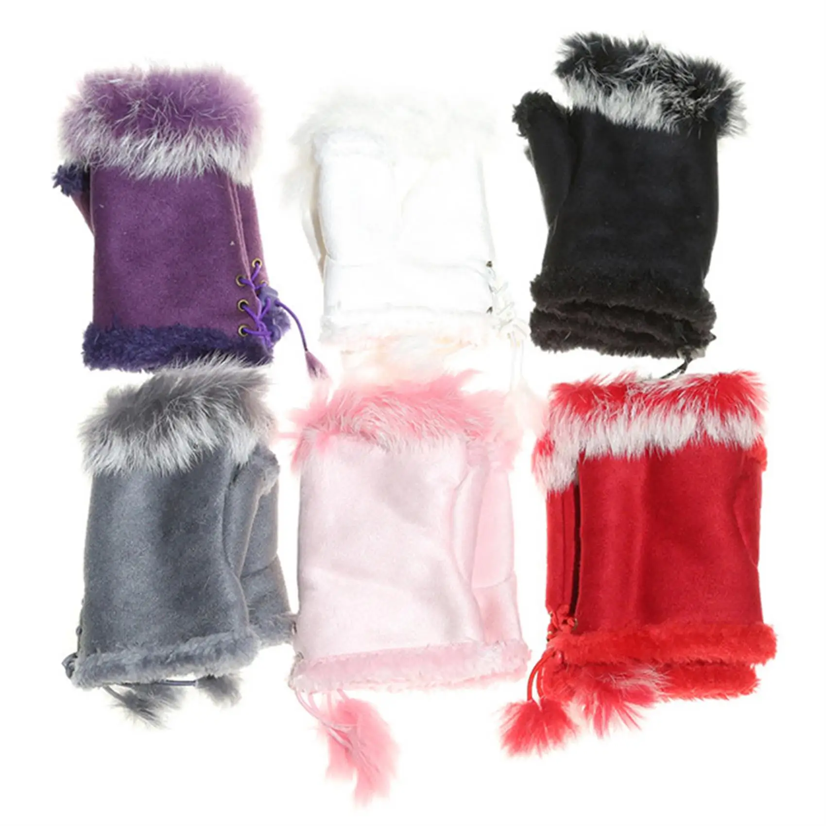 Half Finger Women Mitten Cute Plush/Suede Leather Gloves High Quality Faux Rabbit Hair Wrist Fingerless Mittens For Ladies image 2