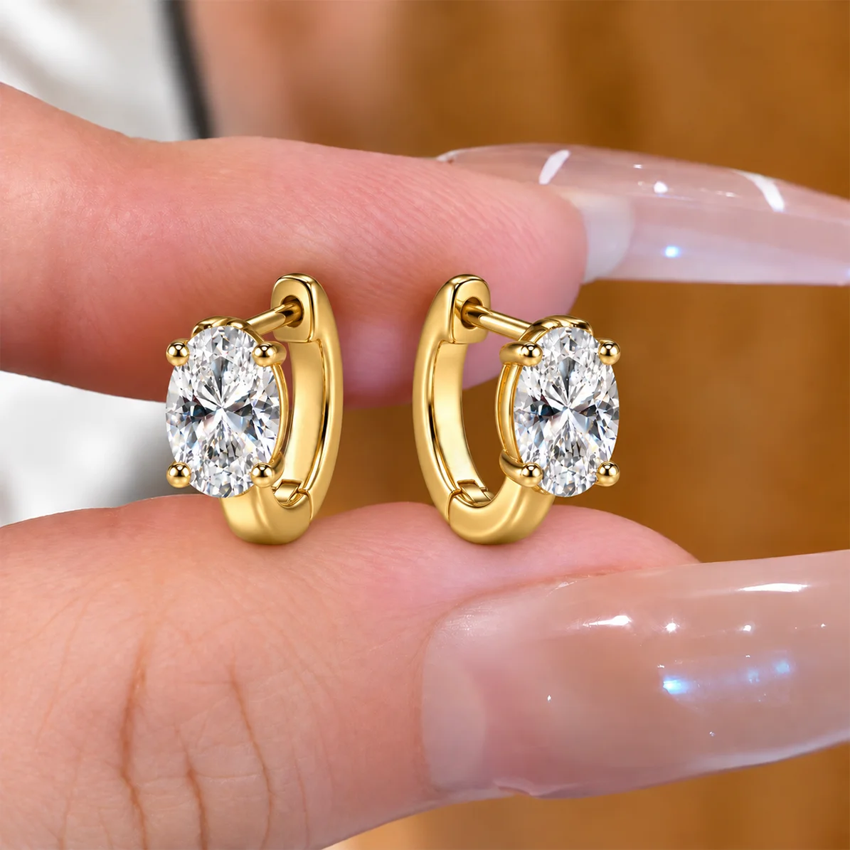 Moonmory Verbesserte Minimalistische Messing-Creolen für Damen, Luxusmarke, Doppelte 14K Vergoldete Marquise-Oval-Huggie-Ohrringe, Großhandel – Detail 5