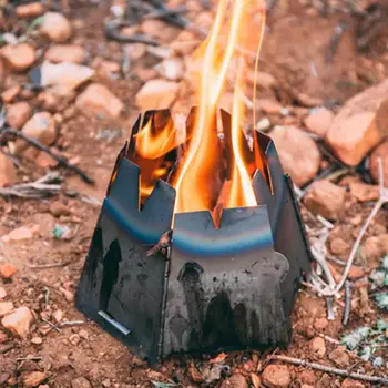 캠핑 접이식 목재 스토브, 미니 방풍 장작 스토브, 스테인레스 스틸 육각 연소 스토브, 캠핑 하이킹 요리 BBQ