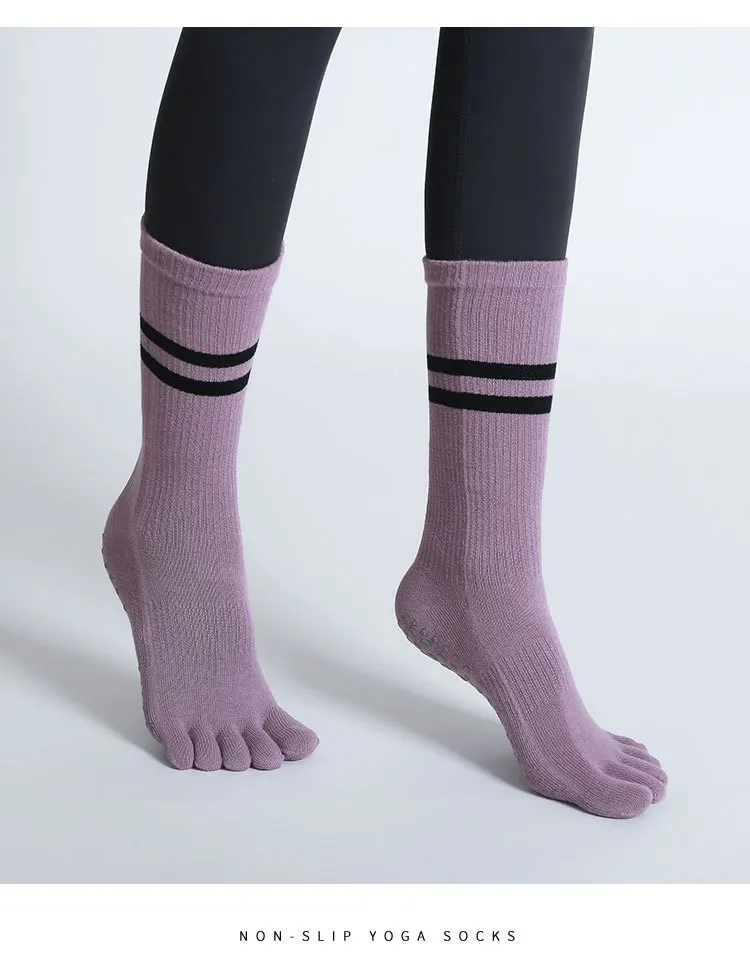 Frauen Atmungsaktive Yoga Socken Mid-rohr Nicht-slip Fünf Finger Pilates Sport Socke Baumwolle Fitness Dance Ballett Indoor boden Socken – Detail 5