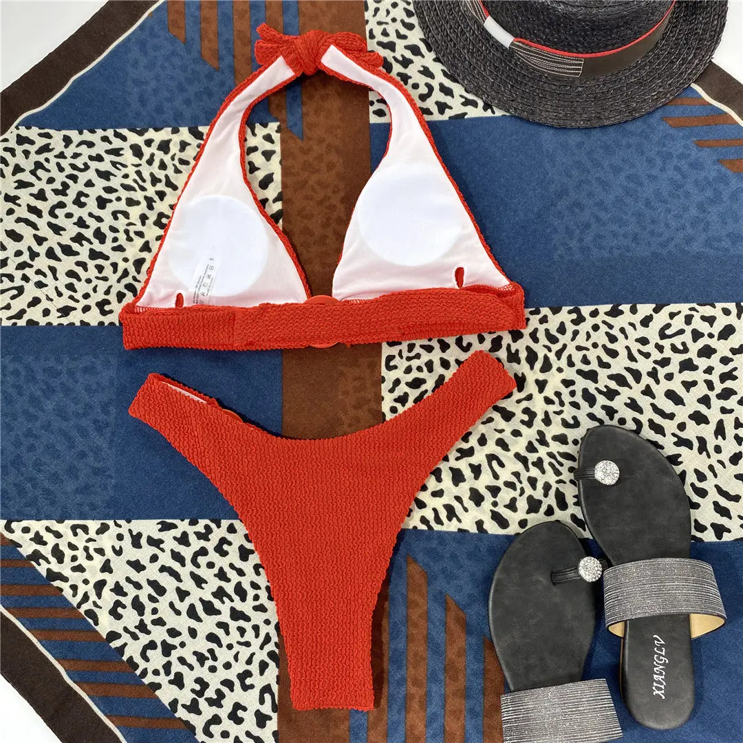 Halter Bikini mit Falten, Damen-Badeanzug, zweiteiliger Bikini-Set, brasilianischer Badeanzug, Badebekleidung, Modell V2922 – Detail 27