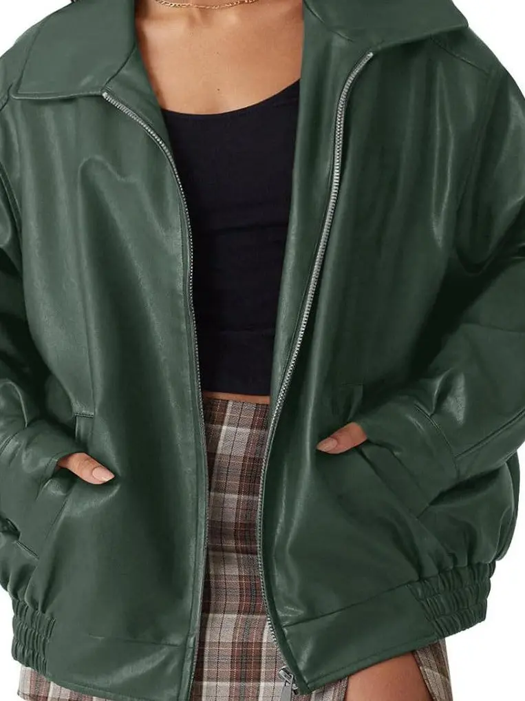 여성용 단색 롱 슬리브 가죽 재킷 캐주얼 슬림핏 코트 폴리에스터 소재 겨울 컬렉션