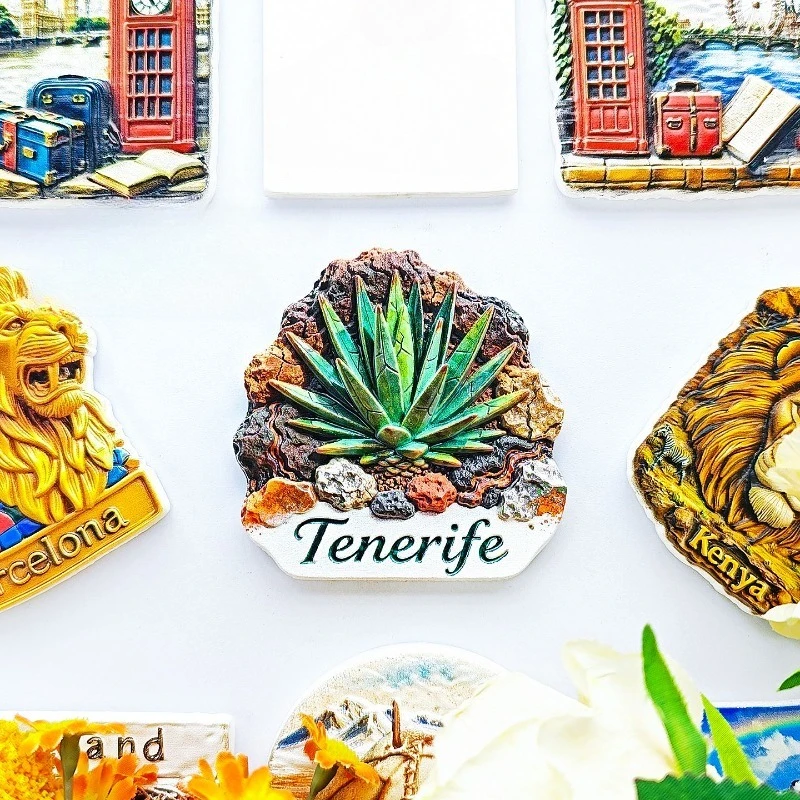 Tenerife Agave Fridge Magnet - Exotic 3D Tropical Plant Souvenir Unique Canary Islands Gift for Travel & Boho Home Decor