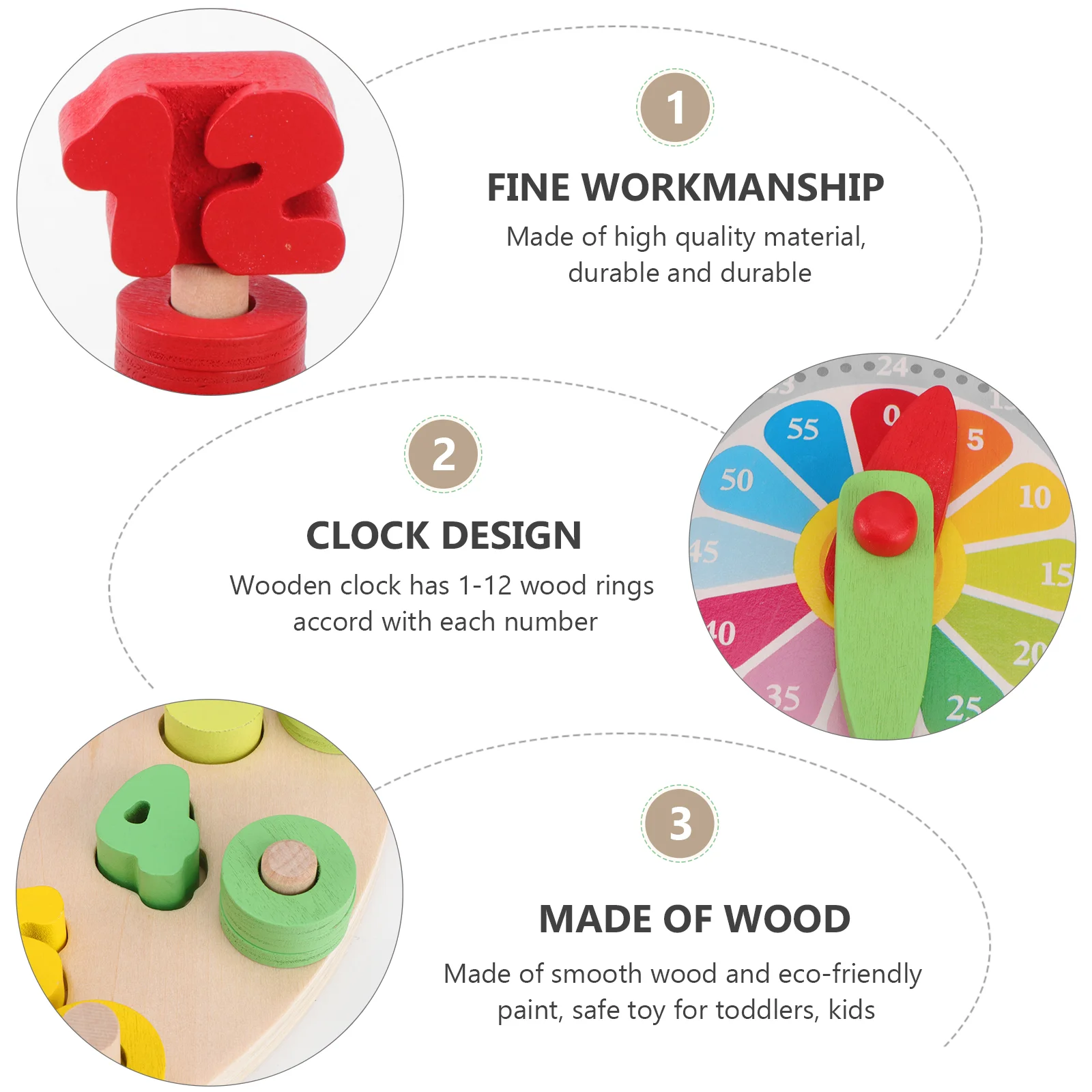 Leone nitive-Horloge multifonctionnelle en bois coloré, jouet d'apprentissage, 1 à 12 chiffres