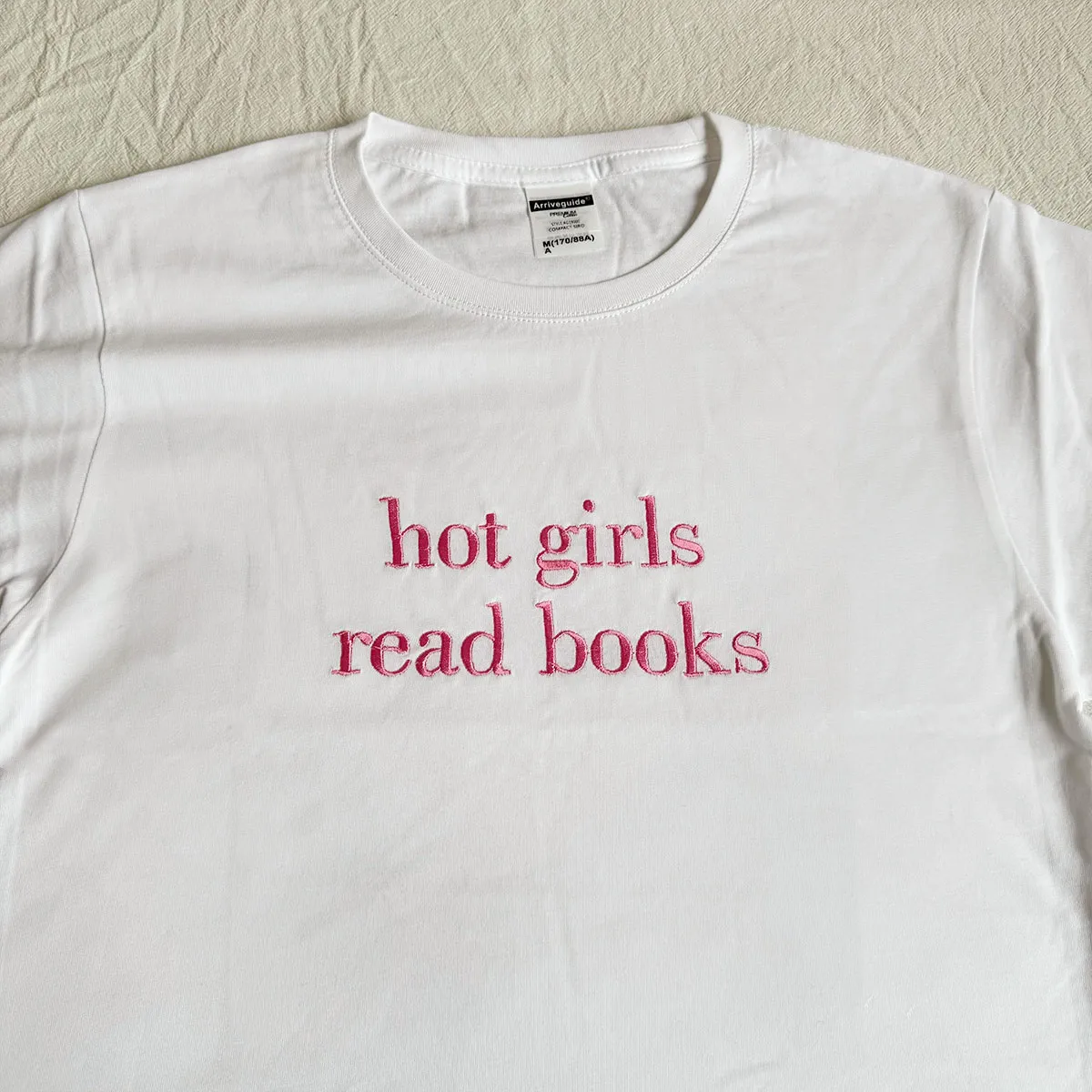 Hot Girls Read Books Letters Embroidered White T Shirts Women Loose Cotton Summer Short Sleeve Tops Ins Fashion Casual Tees