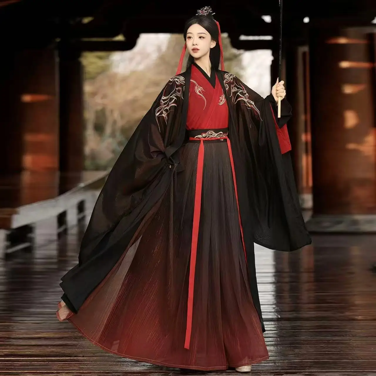 

Dark Black Red Woven Hanfu for Men Women Traditional Chiness Embroidered Clothing Halloween Wuxia Cosplay Costume Hanfu Large