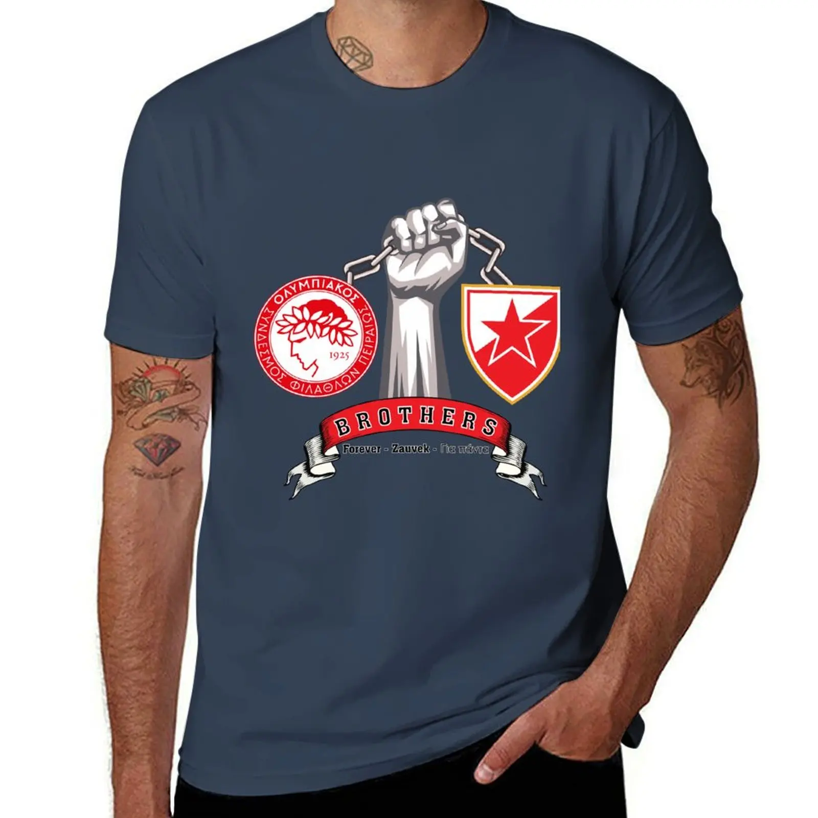 Olimpiakos - Red Star Brothers T-Shirt t shirt for man anime t shirts oversize cotton t shirts man 100% T-Shirt