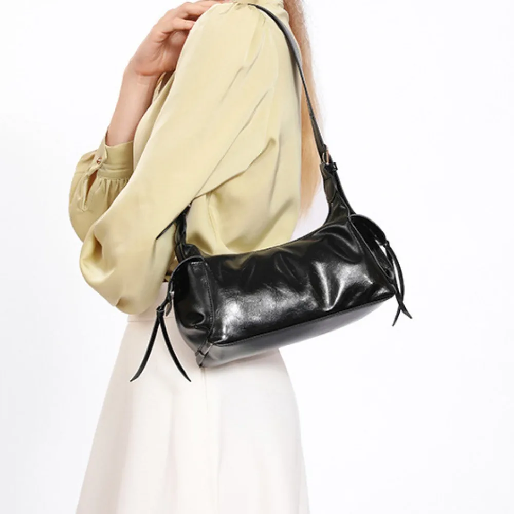 

Vintage Casual Punk Underarm Bag Large Capacity Retro Pillow Handbag Solid Color Double Pocket Hobo Bag Portable