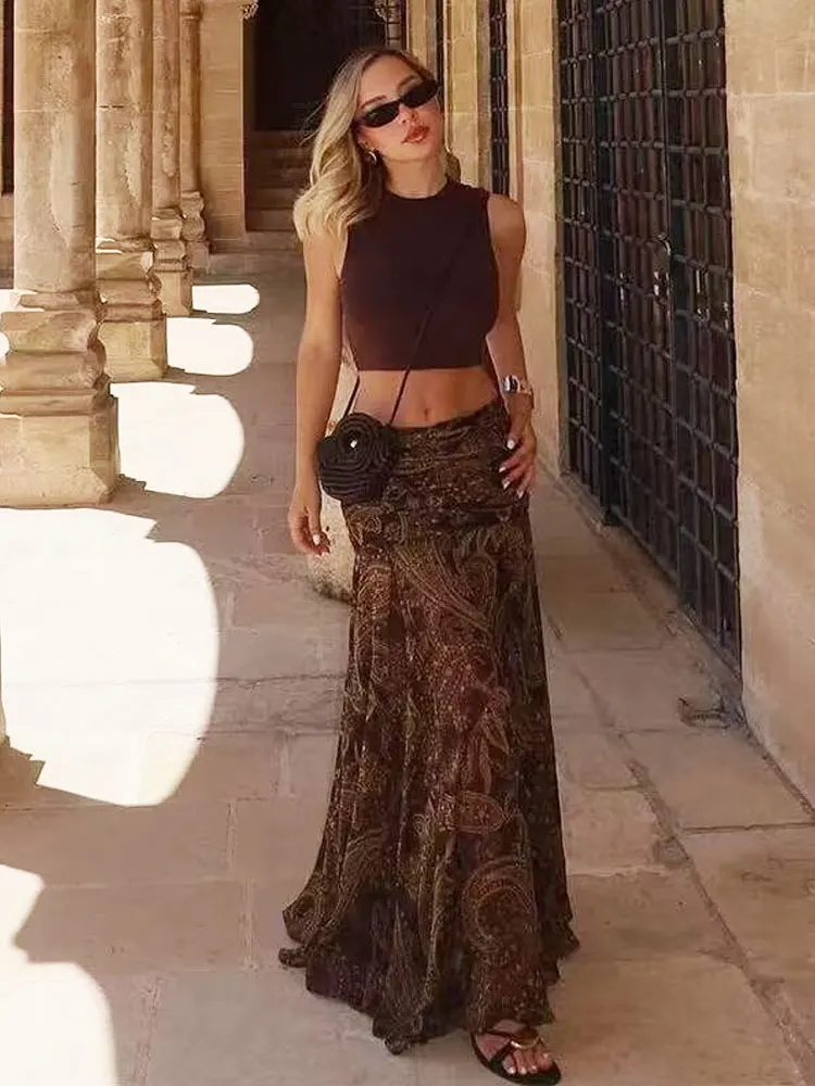 

HH женская осенняя винтажная юбка с принтом, высокая талия, трапециевидной формы, плиссированный дизайн, боковая молния, женские уличные модные тонкие юбки-миди