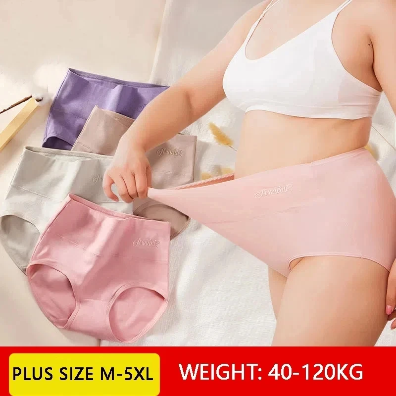 Plus Size 4Pcs Women\'s Panties Cotton High Waist Underwear Female Lingerie Breathable Briefs Grils Underpants Sexy Ladies Panty