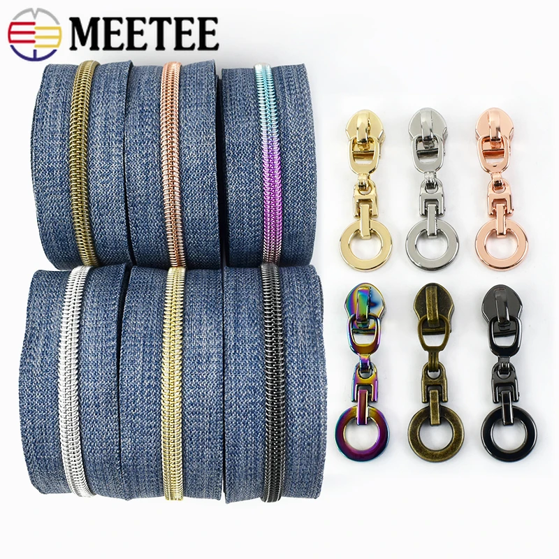 2/3/4/5M Meetee 5# Nylon Zipper Tapes with Sliders Puller Plastic Zippers for Sewing Bag Pocket Decoration Zips DIY Accessories