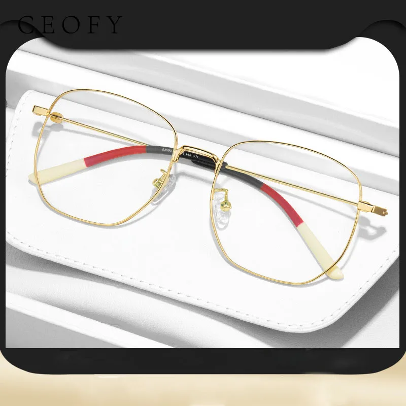 Ceofy Women Men Titanium Glasses Frame Ultra-Light Myopia Fashion Brand Design Big Face Square Gold Optical Eyglasses Frame