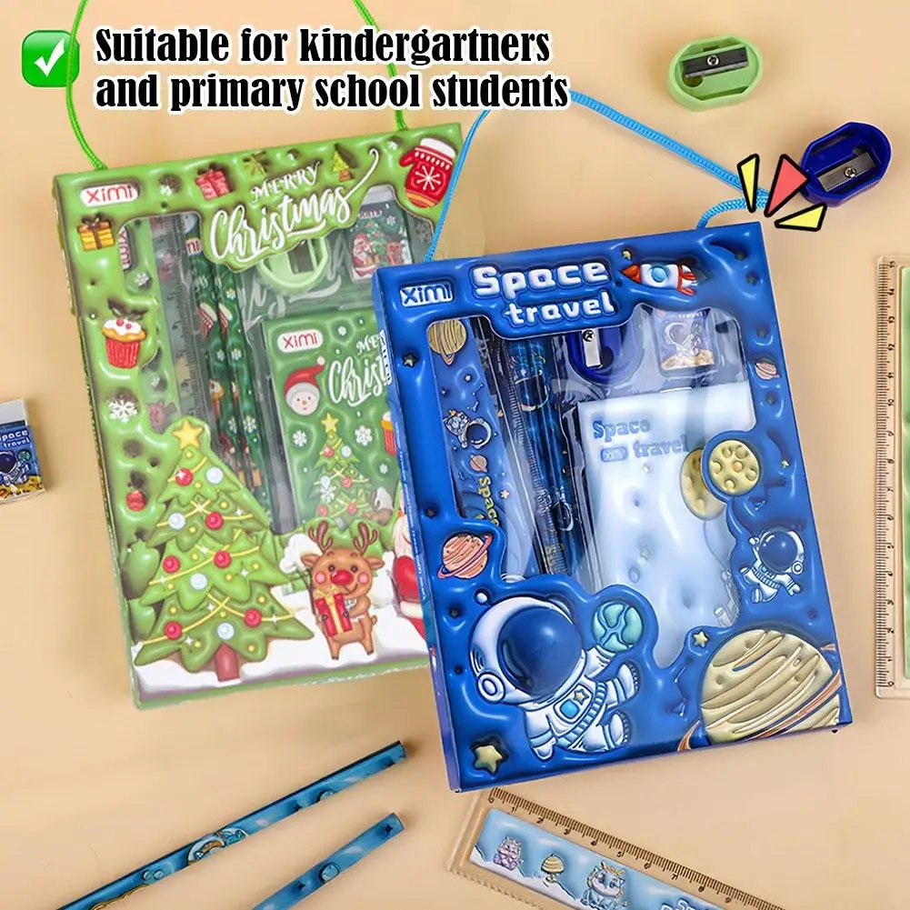مجموعة أدوات مكتبية للأطفال 6 في 1 صندوق هدايا كرتوني ثلاثي الأبعاد هدية عيد ميلاد لطلاب المدارس الابتدائية هدية تعلم