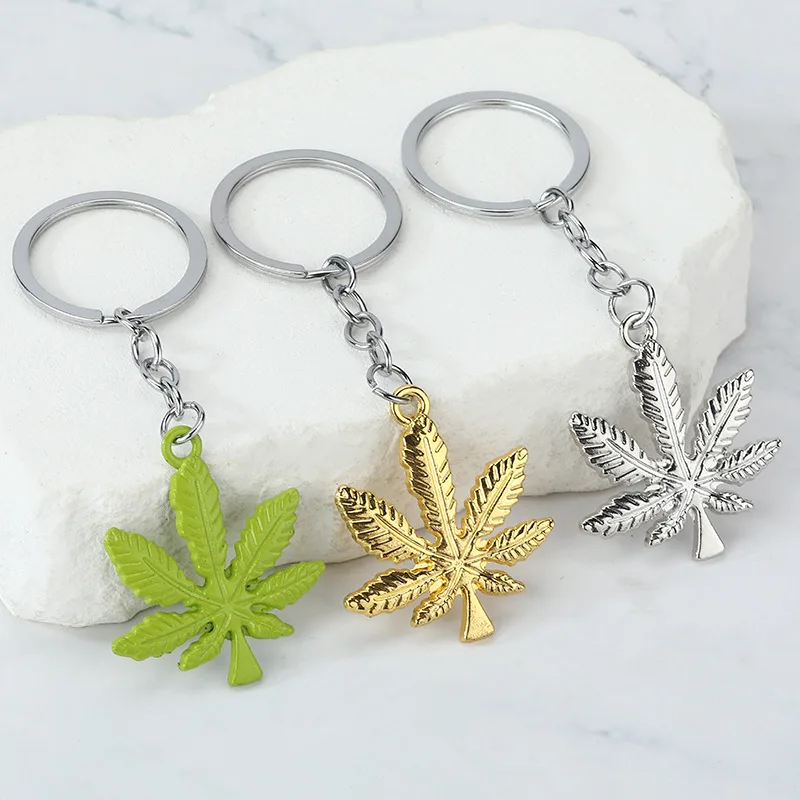 Simple Maple Leaf Keychain for Women Men Leaves Shape Metal Pendant for Bags Keys Decoration Holder Ring