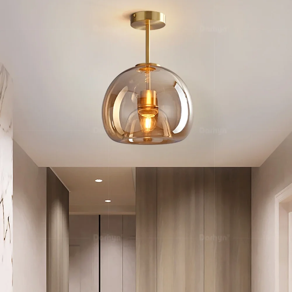 Modern Minimalist Glass Ceiling Light Nordic Texture LED Dinning Room Lamp Corridor Lustre Creative Living Room Lighting E27