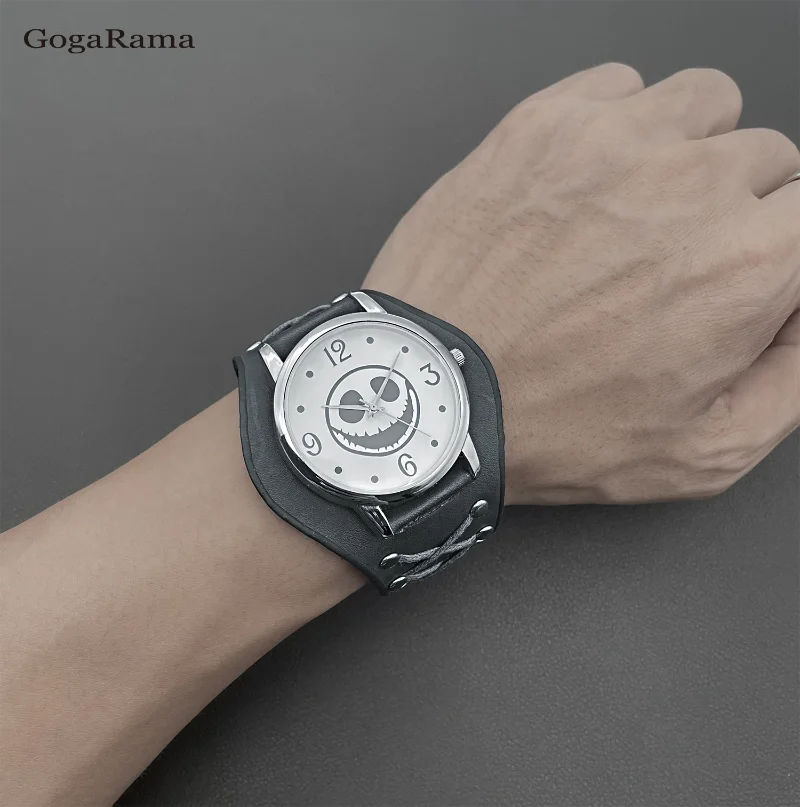ساعة كابوس كرتونية للرجال ، أسود ، حزام بني ، حزام جلدي ، كوارتز ، كاجوال ، ساعات رياضية للرجال